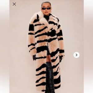 Striped Faux Fur Coat